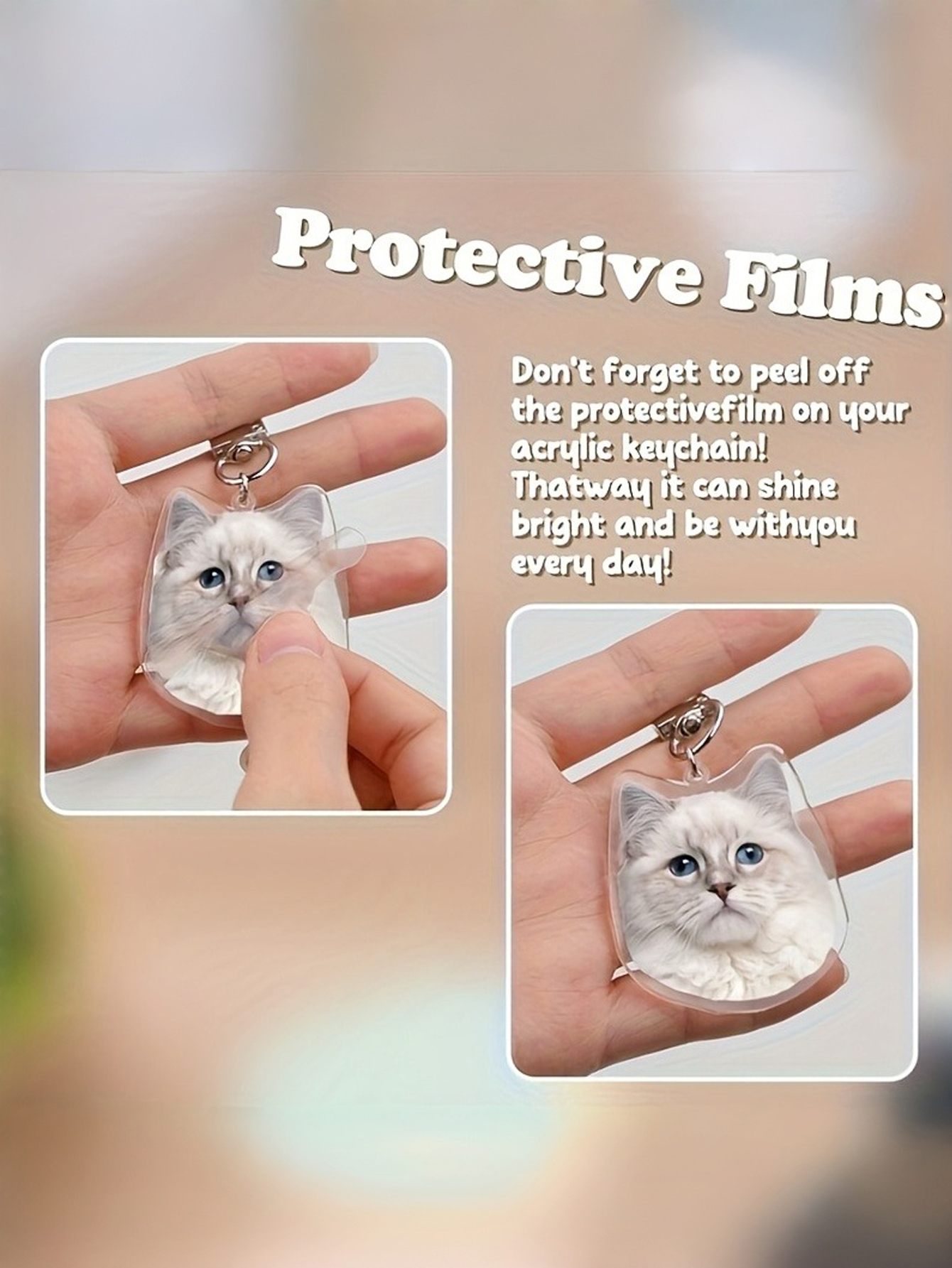 Custom 2D Photo Keychain (1 Piece), Unisex Acrylic Key Ring — Personalized for Couples/Friends/Pets